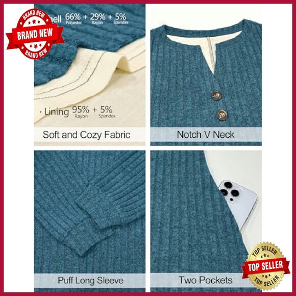 Long Sleeve Mini Sweater Dress Fully Lined Pockets A-Line Casual - Picture 7 of 8